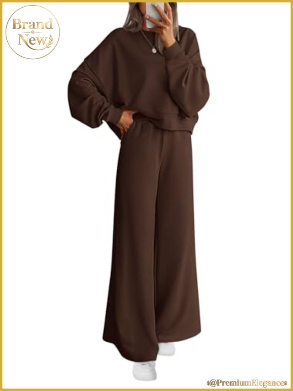 Women 2 Piece Sweatsuit Oversized Crewneck Sweatshirt Wide Leg Sweatpants